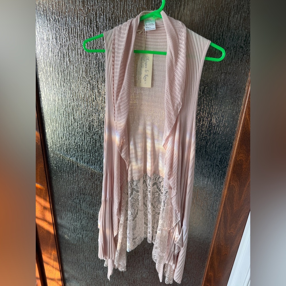 NWT Grace & Lace Blush Lace Sleeveless Cardigan Vest - One Size Boho Beauty